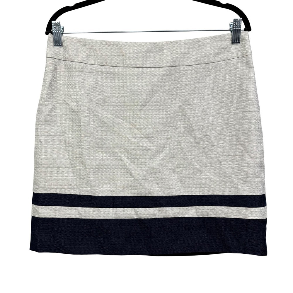 LOFT Womens A Line Skirt Fully Lined Beige Navy Blue Striped Back Zip Size 8*